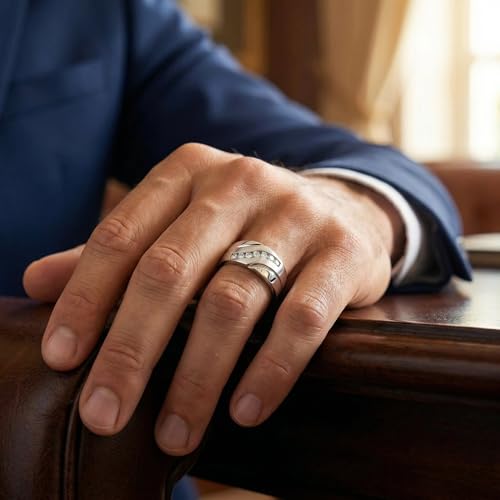 P3 POMPEII3 Pompeii Mens 1/3ct Diamond Wedding Ring 10k White Gold Anniversary Band - Size 9