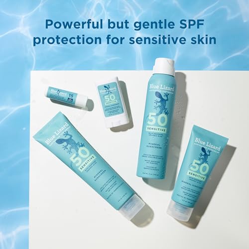 Blue Lizard SENSITIVE Mineral Sunscreen with Zinc Oxide, SPF 50+, Water Resistant, UVA/UVB Protection with Smart Cap Technology - Fragrance Free, 3 oz. Tube