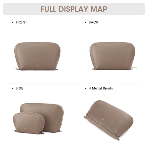 Kattee Leather Makeup Bag for Women, Medium, Khaki