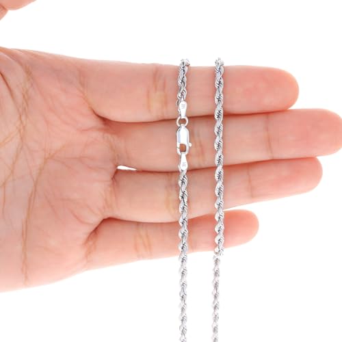 Nuragold 14k Real White Gold 3mm Rope Chain Diamond Cut Necklace (16"-30") - 20"