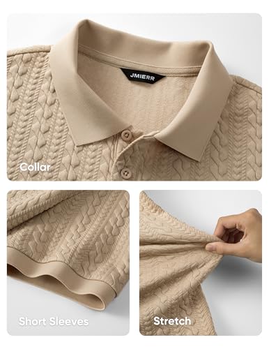 JMIERR Polo Shirts for Men Classic Fit Casual Ribbed Button Down Shirt Quiet Luxury Clothes Casual Collared Shirt, US43(L), Parchment