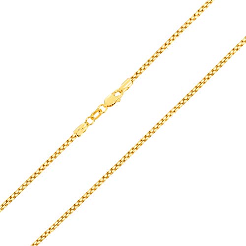 Nuragold 10K Real Yellow Gold Round Box 1.5mm Venetian Link Chain Necklace - 18"