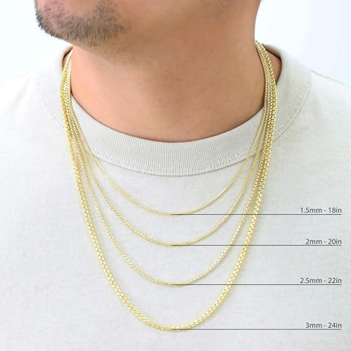 Nuragold 14K Real Yellow Gold Round Box Venetian Link Chain Necklace - 1.5mm,18"
