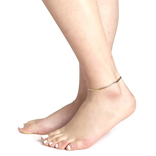 Floreo 10k Yellow Gold 4mm Curb Cuban Chain Bracelet and Anklet, 10 Inch