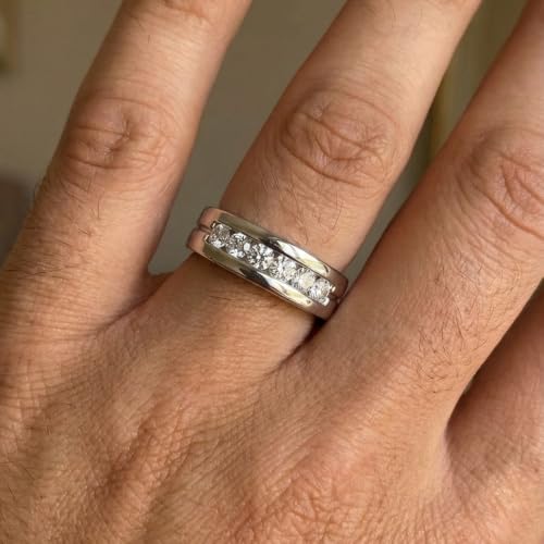 P3 POMPEII3 Pompeii Men's 5/8Ct Diamond 6-Stone Polished Wedding Ring Lab Grown 10k Gold - Size 9 (F/G,VS1-VS2)