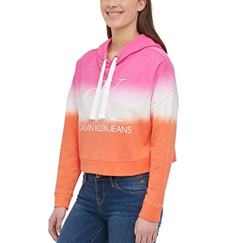 Calvin Klein Jeans Womens Monogram Logo Tie Dye Block Hoodie (Sherbert Combo, X-Large)