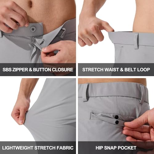 QPNGRP Men's Golf Pants 30"/32"/34" Inseam Lightweight Stretch Work Dress Pants LightGrey 32Wx32L