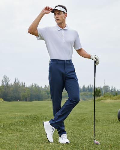 Men's Classic Fit Stretch Golf & Dress Pants 30'' - All-Day Comfort Performance Pants for Travel, Business Casual & Work Royal Blue, 34W x 30L