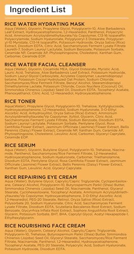 Skin Care Set w/Korean Rice Extract for Hydration,Glow,Repair &Radiant Skin
