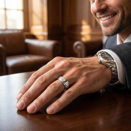 P3 POMPEII3 Pompeii 1/2Ct Diamond Ring Men's Lab Grown 3 Stone Polished Wedding Band in 10k Gold - Size 8 (F/G,VVS1-VVS2)