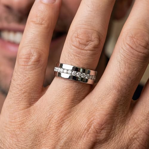 P3 POMPEII3 Pompeii 1.10Ct Diamond Eternity Men's Wedding Ring Polished Band 14k Gold Lab Grown - Size 8 (F/G,VS1-VS2)
