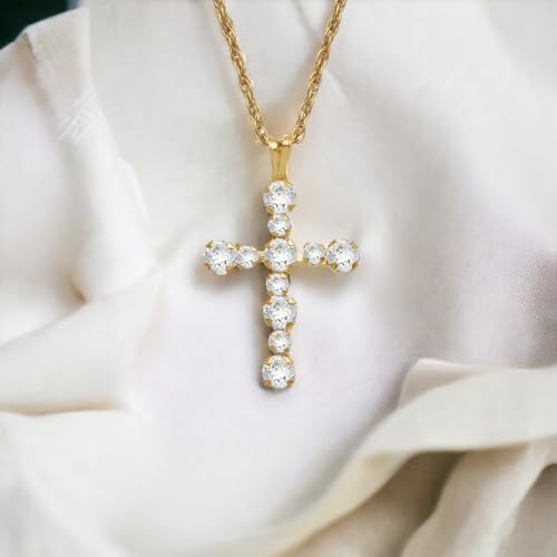 Jewelili 10K Yellow Gold Cross Pendant Necklace for Women