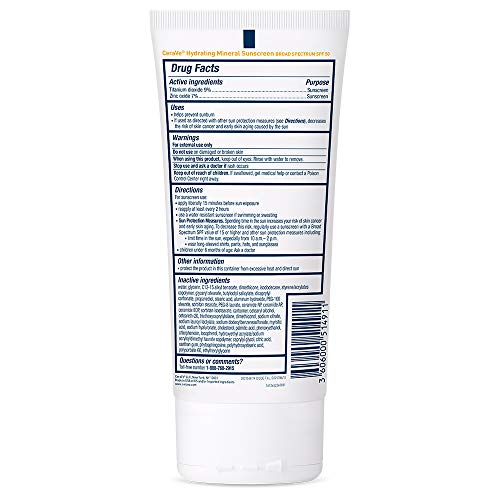 CeraVe Hydrating Mineral Sunscreen SPF 50 Face Sunscreen, Travel Size 2.5oz
