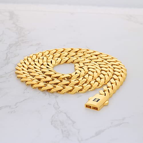 Nuragold 14k Yellow Gold 9mm Royal Monaco Miami Cuban Link Chain Bracelet, Mens Womens Fancy Box Clasp 7" 7.5" 8" 8.5" 9"