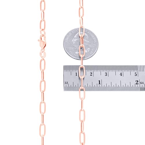 Nuragold 10k Real Rose Gold Paperclip 4mm Elongated Cable Link Bracelet (7"-8") Italian Jewelry for Men & Women - 7"