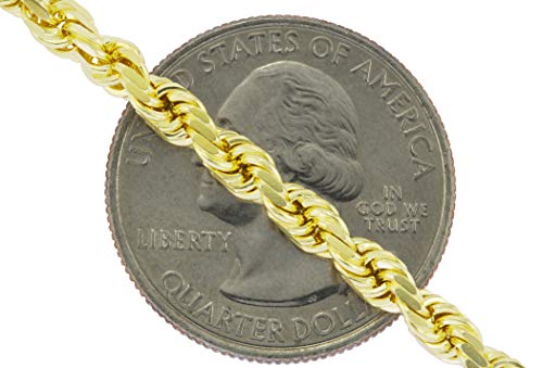 Nuragold 14k Real Yellow Gold Rope Chain 4mm Solid Diamond Cut Men Necklace - 22"