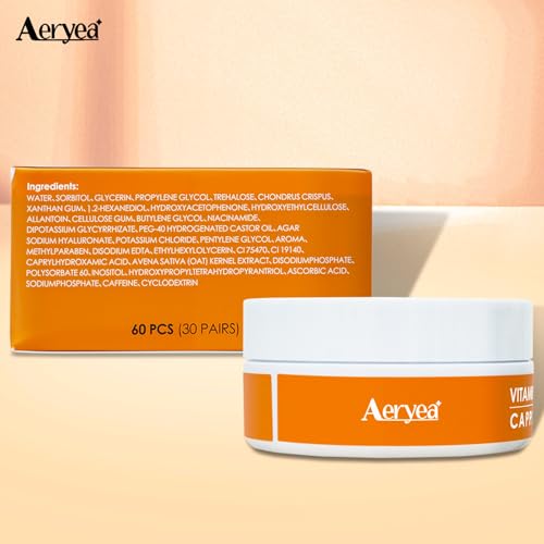 Aeryea Vitamin C & Caffeine Under Eye Patches for Men & Women 30 Pairs