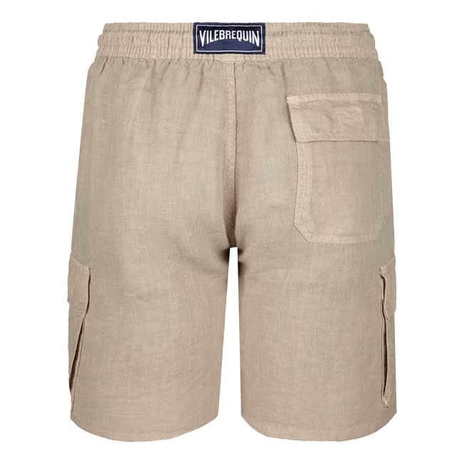 Vilebrequin Men Linen Bermuda Shorts Cargo Pockets, S, Safari