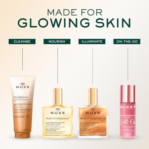 NUXE Huile Prodigieuse Shimmer Body Oil, Glow for Skin & Hair, 3.3 Fl Oz