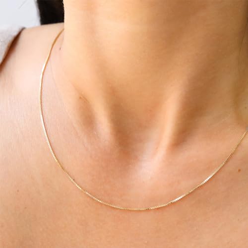 14 K Gold Necklace for Women, Box Chain 0.5MM 14”-24”, 16 inch Gold Chain for Women, 14 Karat Gold Necklace, 18 inch Gold Chain, 14k Solid Gold Chain, Gold Necklace for Women 14k Real Gold (16 Inches (Short))