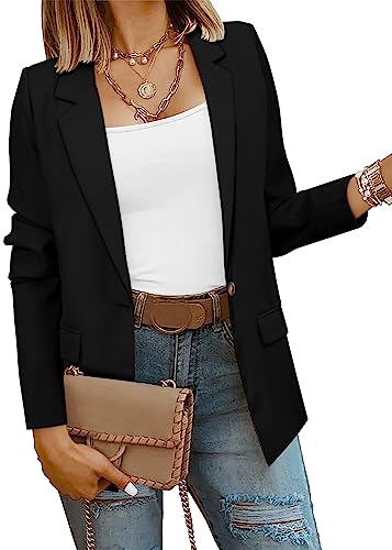 CRAZY GRID Women Business Casual Blazer Work Professional Office Blazer Jacket Ladies Buttons Long Sleeve Fashion Suit Jacket L Black