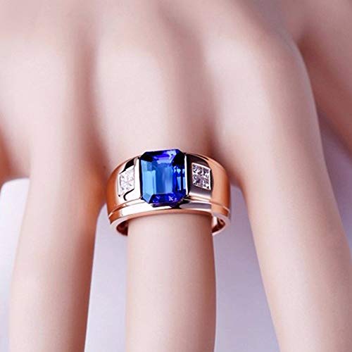 Lanmi 14K Yellow White Rose Gold Men's Natural Emerald Tanzanite Rings Engagement Wedding Band for Men