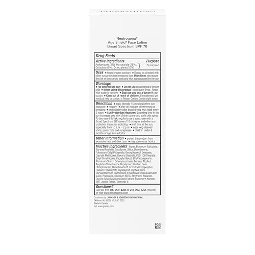 Neutrogena Age Shield Face Oil-Free Sunscreen Lotion with Broad Spectrum SPF 70, Non-Comedogenic Moisturizing Sunscreen to Help Prevent Signs of Aging, PABA-Free, 3 fl. oz.