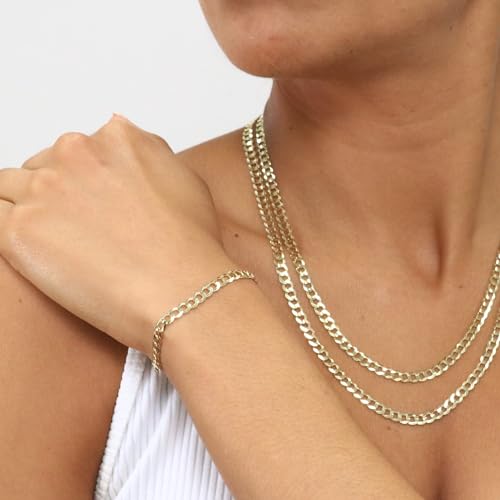 Nuragold 14k Real Yellow Gold Cuban Curb Solid Link Chain Bracelet - 5mm - 9"