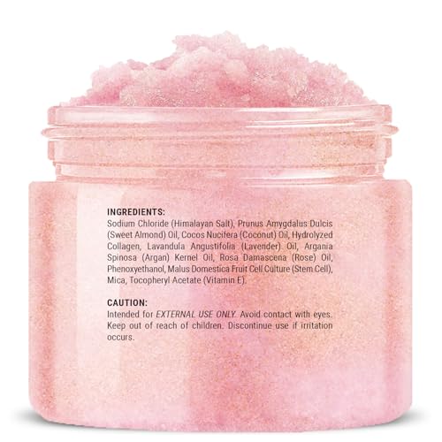 Himalayan Salt Body Scrub, Collagen & Rose Oil for Skin Cleansing, 12 fl oz