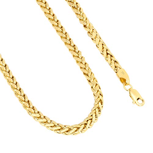 Nuragold 10k Real Yellow Gold 4mm Palm Wheat Spiga Round Chain Necklace - 26"
