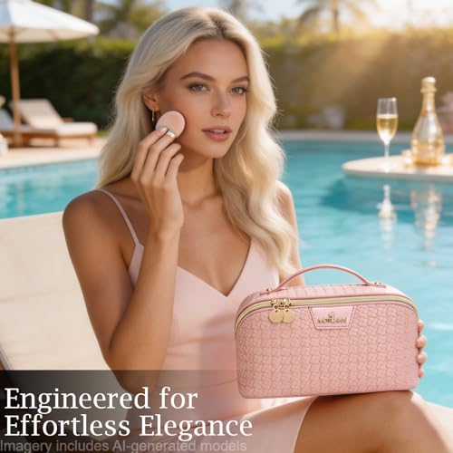 Travel Makeup Bag for Women: 3 Pcs Set Vagen Leather Make up Bag Hand-made