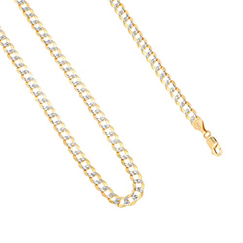 Nuragold 14k Real Yellow Gold Cuban Curb 6mm Solid Pave Chain Necklace - 30"