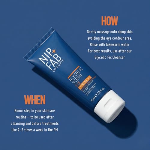 Nip + Fab Glycolic Fix Scrub Extreme (2.5 fl oz) – 6% Glycolic Acid 3-in-1 Facial Exfoliator & Pore Refiner – Deep Cleansing AHA BHA Face Scrub for Brightening & Smoothing