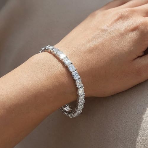 26Ct Emerald Cut Diamond East West Tennis Bracelet 14k Gold Lab Created 7"