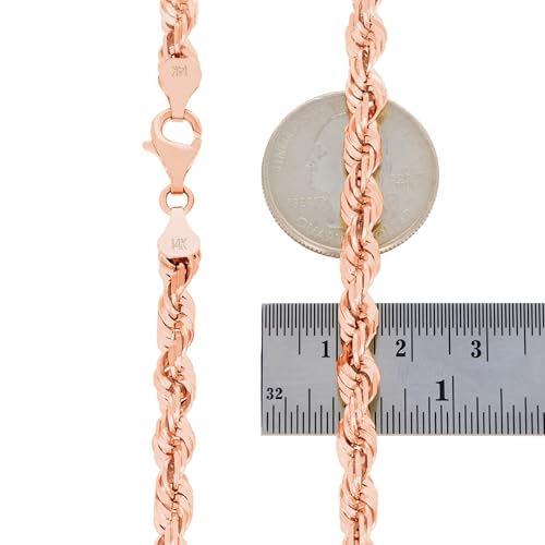 Nuragold 14k Real Rose Gold 6mm Rope Chain Diamond Cut Necklace (18"-30") - 30"
