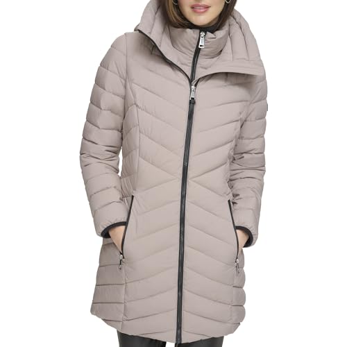 DKNY Women's Hooded Long Puffer Jacket, Thistle
