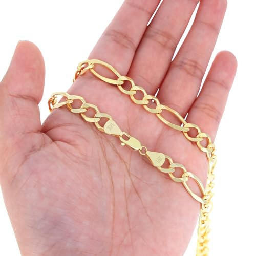 Nuragold 14k Real Yellow Gold Figaro Link Chain Necklace For Men- 8mm - 20"