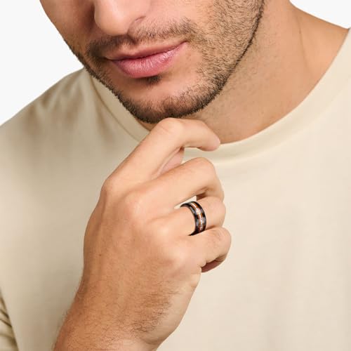 JEWPER 8mm Men Womens Wedding Band Tungsten Rings Black Hammer pattern Fashion Promise Carbide Inlaid Antlers Fire whiskey barrel wood Matte Finish Edge Comfort Fit Size(10)