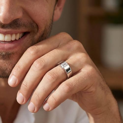 P3 POMPEII3 Pompeii Men's 1Ct Emerald Cut Diamond Wedding Anniversary Ring 14k Gold or Platinum - Size 9.5