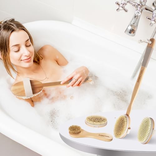 DEBETOOL Dry Brush Set with 3 Detachable Heads, Natural Boar Bristle