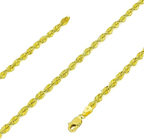 Galaxy Gold GG, 14K Solid Gold Diamond Cut Rope Chain Bracelet, 3mm - 7 Inch (7-9" Available), Fine Jewelry