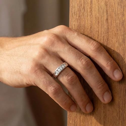 P3 POMPEII3 Pompeii 1/2ct Diamond Mens Wedding Ring Channel Set High Polished Band 14K White Gold - Size 11