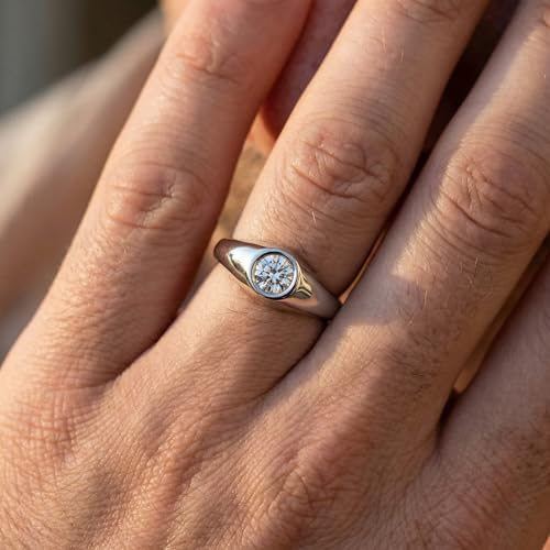 P3 POMPEII3 Pompeii Mens Solitaire Round Diamond Ring 1Ct Anniversary Pinky Ring 14k Gold Lab Grown - Size 9.5 (G,VS2-SI1)