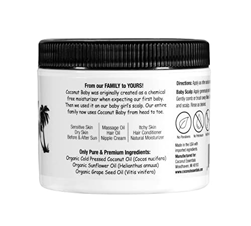 Coconut Baby Oil for Hair & Skin Care, Natural & Organic, Coconut Oil for Cradle Cap, Eczema, Infant Scalp Relief, Hair Oil for Curly Hair - Newborn Moisturizer for Sensitive Skin, Unscented - 2 fl oz