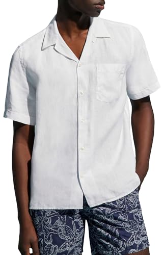 Vilebrequin Men Bowling Shirt Linen Solid, XL, White