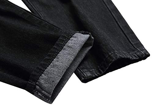 QIMYUM Mens Ripped Jeans, Distressed Destroyed Slim Fit Straight Leg Denim Pants (32, Black702)
