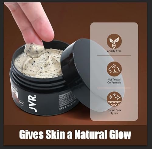JVR Face Scrub for Men, Facial Scrub for Deep Exfoliating, Cleansing Blackheads, Ingrown Hair, Pre-shave Soften, Organic Formulated with Coffee Extract, AHA and BHA Face Exfoliator (4.23 oz)