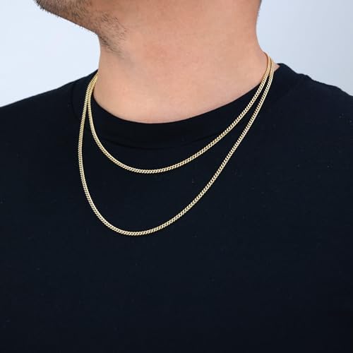 Nuragold 14k Real Yellow Gold Miami Cuban Link 3mm Chain Italian Necklace - 28"