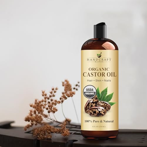 Handcraft Blends Organic Castor Oil 8 Fl Oz | 100% Pure and Natural | Premium Grade Carrier Oil | Hair, Eyelashes and Eyebrows | Hair and Body | Expeller-Pressed | Hexane-Free