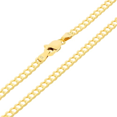 Nuragold 10K Real Yellow Gold Cuban Curb Solid Italian Link Chain Bracelet - 7.5",3mm